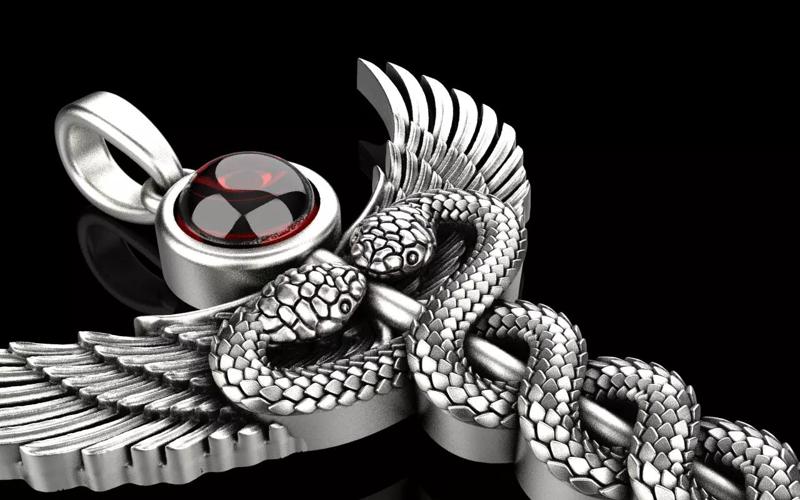 Caduceus medical sign  snake pendant model 960