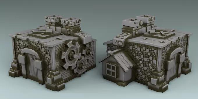 set street two stone urns on table