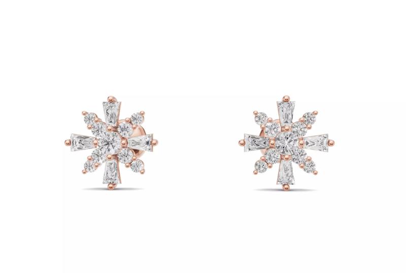 Snowflake Baguette Diamond Stud Earrings