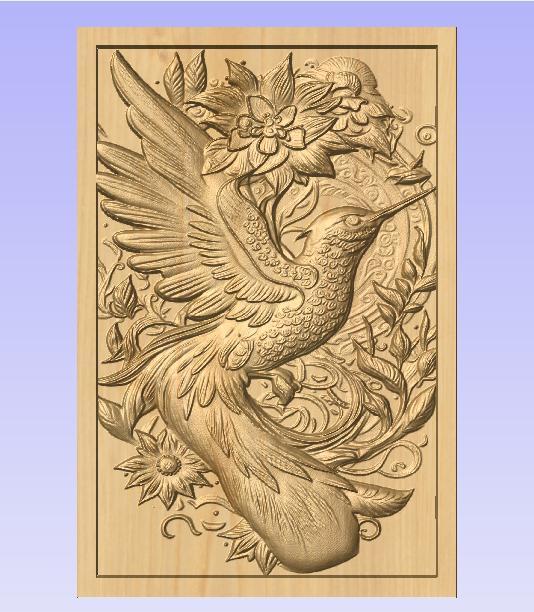 Hummingbird and Flowers STL Relief – Ornate 3D Model for CNC Wood Carving