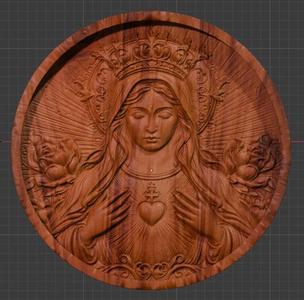 Queen Virgin Mary Sacred Heart – STL 3D Relief for CNC