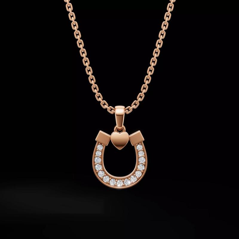 Horseshoe Heart Pendant  3D Jewelry Model with Round Stones