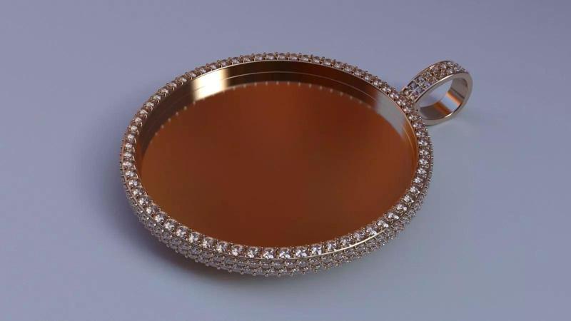 Picture Pendant w Side Stones - 2mm Top and 2 Row Sides - Xlarge