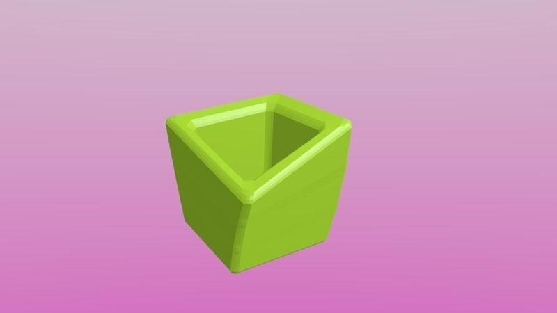 Ceramics porcelain green asymmetric square Ikebana vase