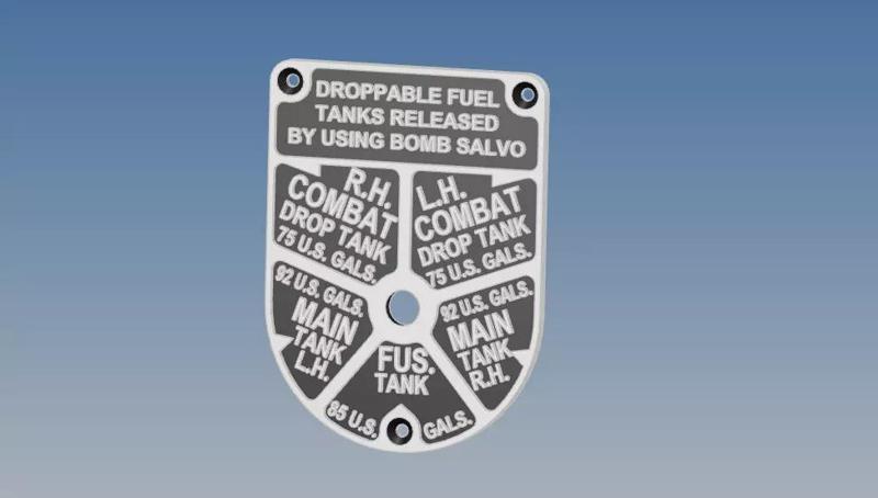 Fuel selector placard - P-51D - 106-48051