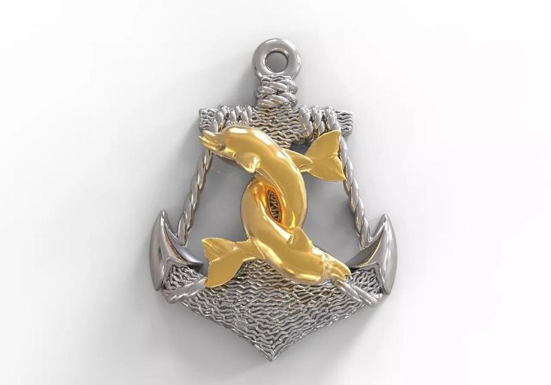 Anchor and dolphins pendant