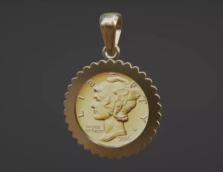 american gold dime coin frame pendant mount