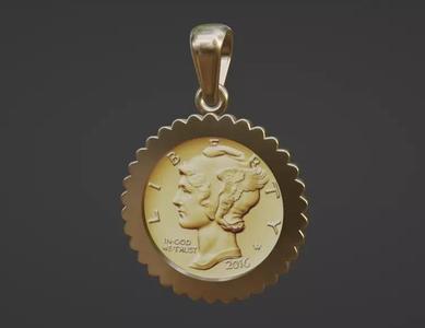 american gold dime coin frame pendant mount