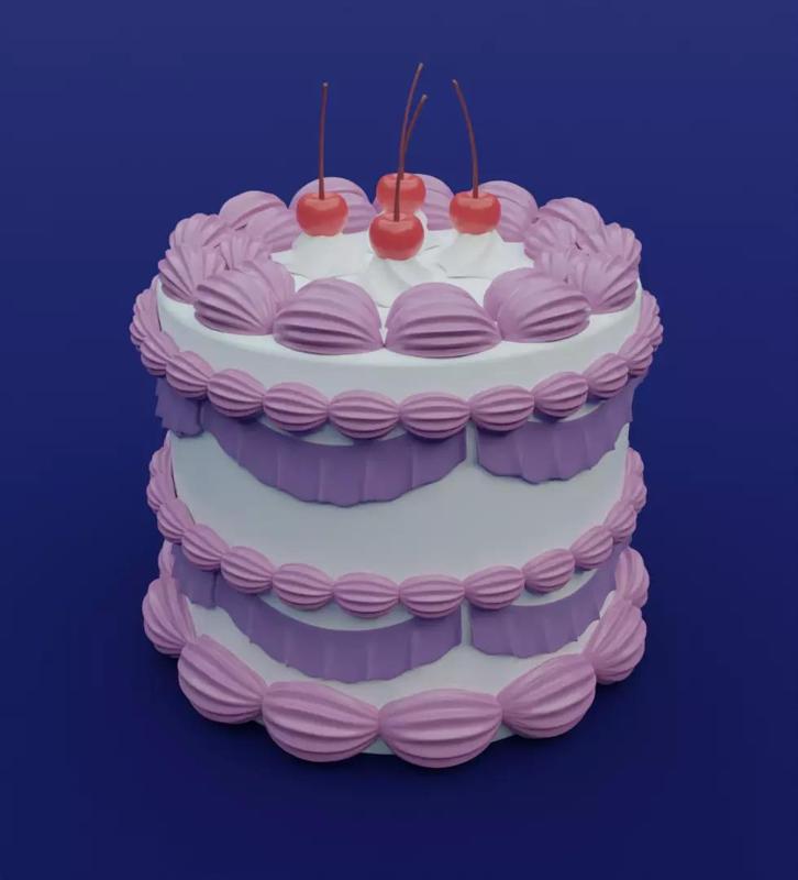 Cake with creamand cherry 3D model for 3D print