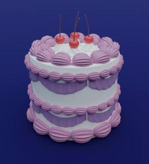 Cake with creamand cherry 3D model for 3D print