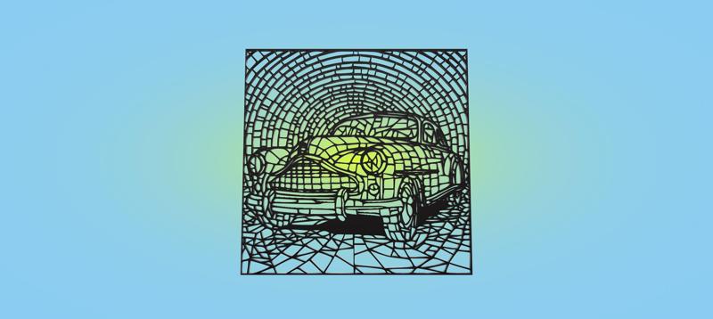 Decorative mural, car, mosaic