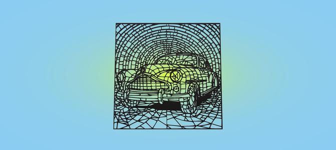 Decorative mural, car, mosaic