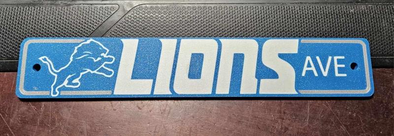 Detroit Lions "Lions Ave" street sign.