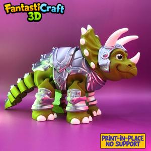 FANTASTICRAFT3D - DINO KNIGHT Triceratops, dinosaur FLEXI fdm model,, knight, fantasy