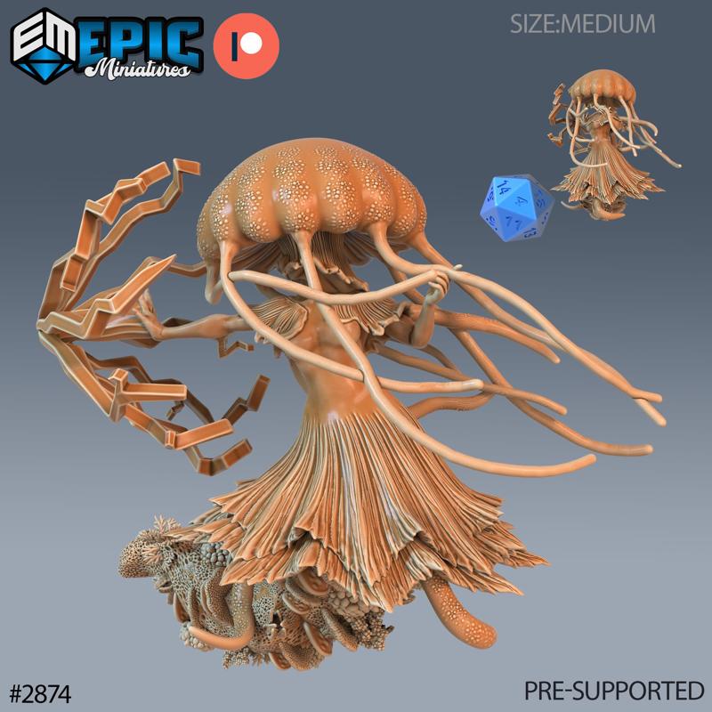 Jellyfish Mermaid Magic ‧ DnD Miniature ‧ Tabletop Miniatures ‧ Gaming Monster ‧ 3D Model ‧ RPG ‧ DnDminis ‧ STL FILE