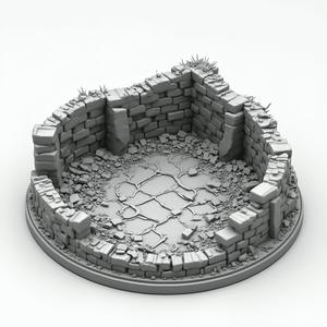 80mm Round Ruined Stone Wall Scenic Base