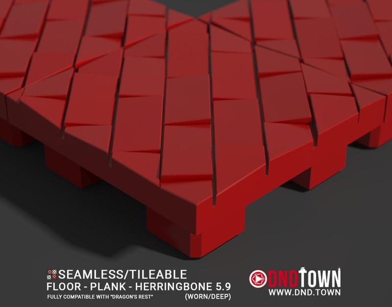 3D Modular Dungeon Tile: Floor - Plank - Herringbone 5.9 (WORN/DEEP) - DnD Town Minis (www.dnd.town)