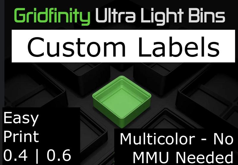 Gridfinity UltraLight Bin Labels (Multicolor, EZ PRINT, NO MMU)