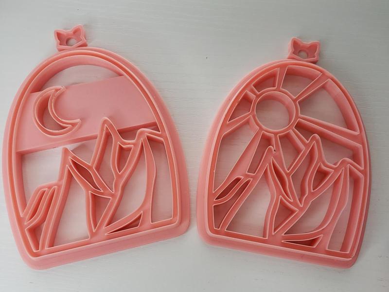 Sun & Moon Over Mountains Window Cling Clay Cutter