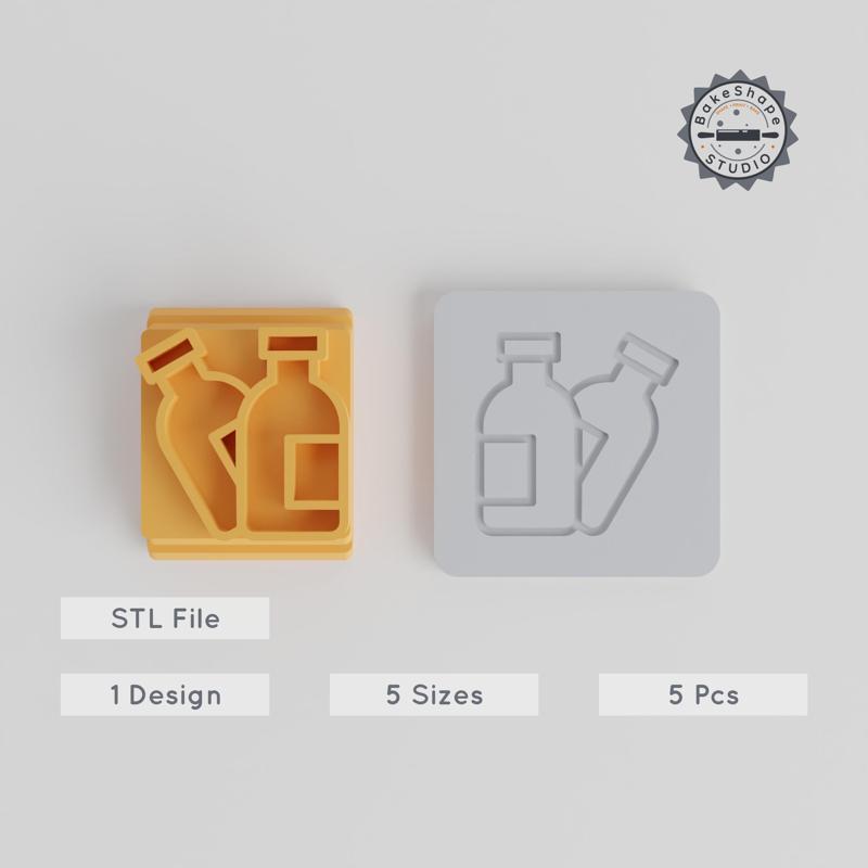 Beer Stamp Tile Set, 5 Motif Sizes 20-40mm, Clay & Cookie Decoration, Party Beverage Icon Designs