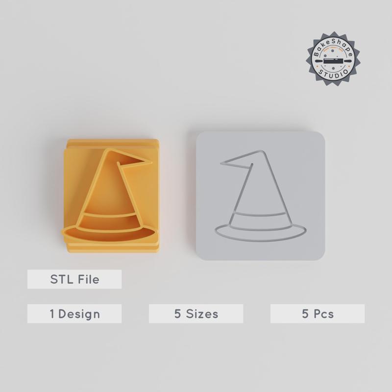 Witch Hat Stamp Tile Set, 5 Sizes 20-40mm, Perfect for Clay, Cookies & Fondant, Halloween Theme, Spooky Magic Hat Design