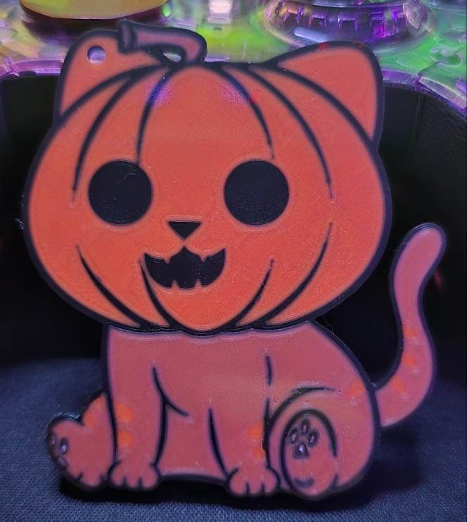 Halloween Pumpkin Cat Head Keyring