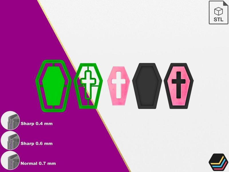 Polymer Clay Cutters Crossed Coffin | 6 Size 3 Cutter Versions | Digital Files for 3D Printing