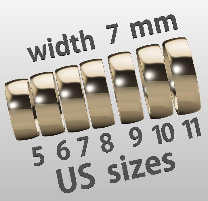 Printable jewelry comfort WEDDING ring 7mm STL 7 US sizes