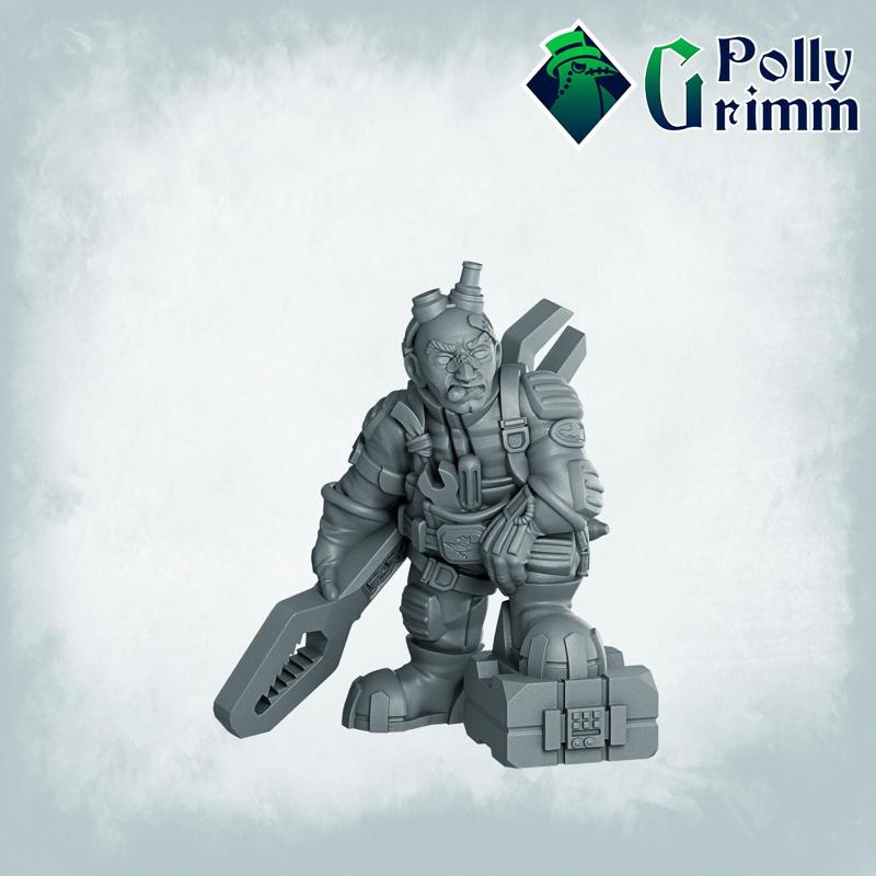 Sci-fi tabletop miniature. Galaxy Dwarves set. Chief engineer