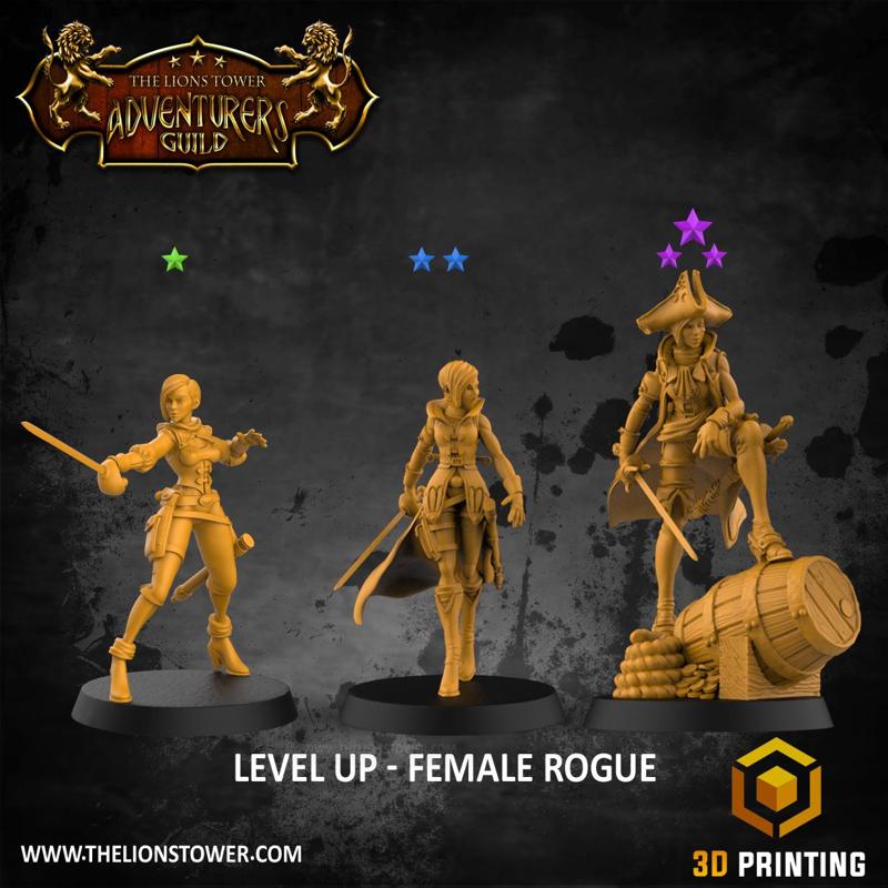 Level Up Rogue - Female (3x modular 32mm scale miniatures) PRESUPPORTED