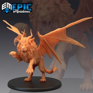 Manticore Attacking / Mythical Desert Creature / Winged Lion Scorpion Hybrid