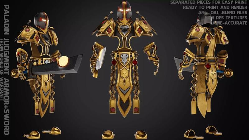 World of Warcraft Paladin Judgment Armor and Sword for Cosplay 3D Model Collection
