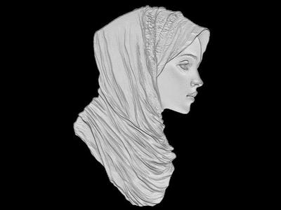 Elegant Female Portrait Sculpture with Draped Fabric