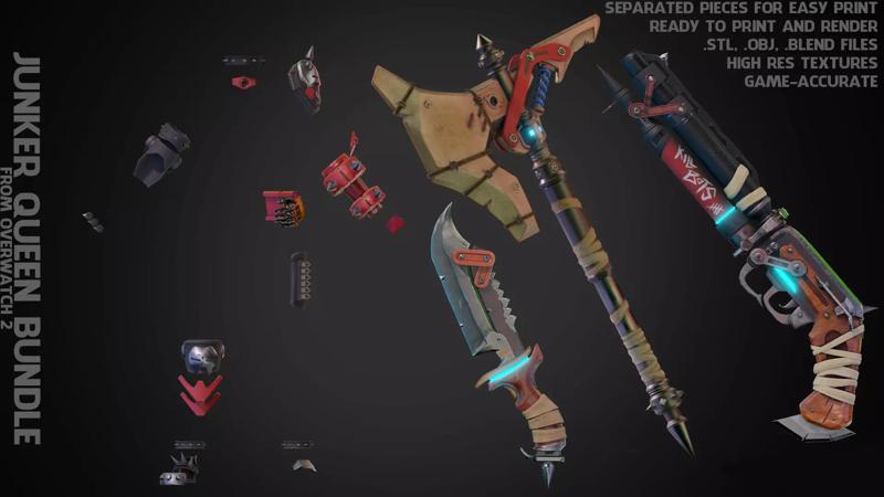 Overwatch 2 Junker Queen Full Bundle for Cosplay 3D Model Collection