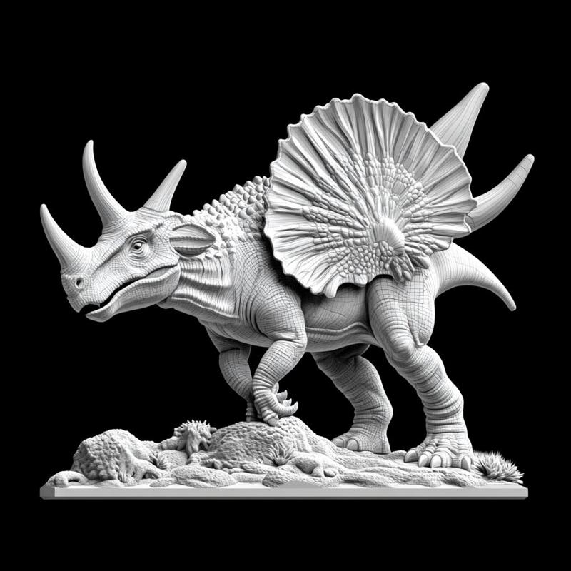 Realistic Triceratops Relief Sculpture
