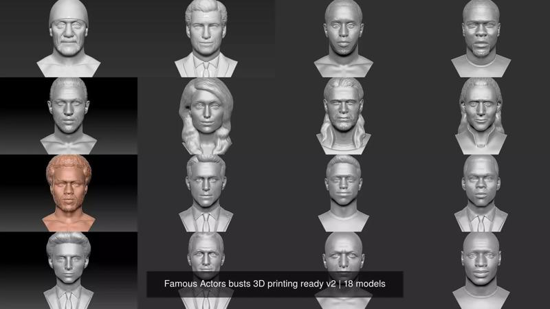 Famous Actors busts 3D printing ready v2 3D Model Collection