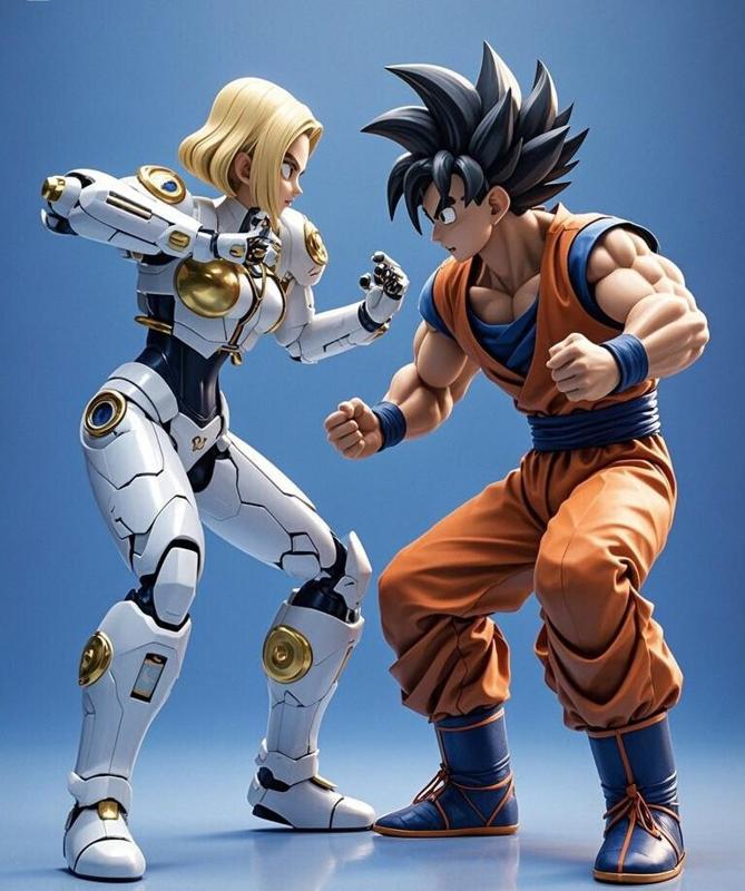 Mech Realism: Android 18 vs Super Saiyan Goku - White Gold Armor