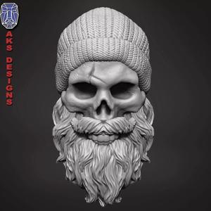 Bearded skull with cap 1 bas Relief