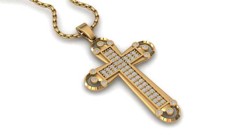 Print Ready STL 3DM Cross Necklace Classic Diamond Pendant