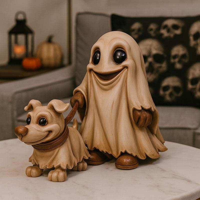 Cute Ghost with Dog Figurine – Halloween 3D Print Model – Spooky Pet Decoration