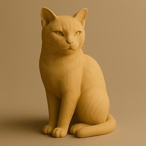 Realistic Cat 3D Model | Sitting Cat Figurine STL