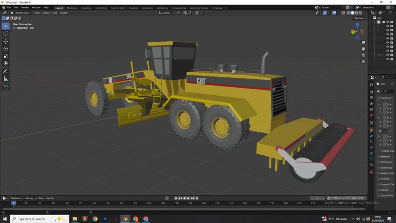 Caterpillar Grader 3D Model – Heavy Equipment for Diorama or RC Construction Scene