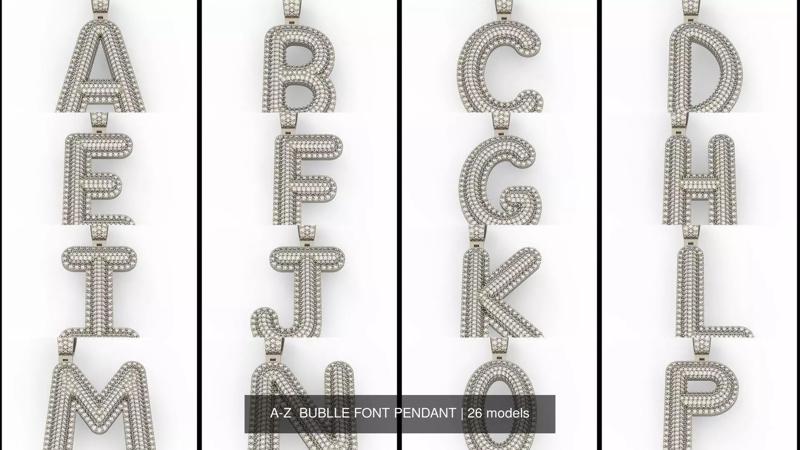 A-Z  BUBLLE FONT PENDANT 3D Model Collection
