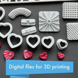 "I heart these" - six heart cutters and stamps - made for polymer clay