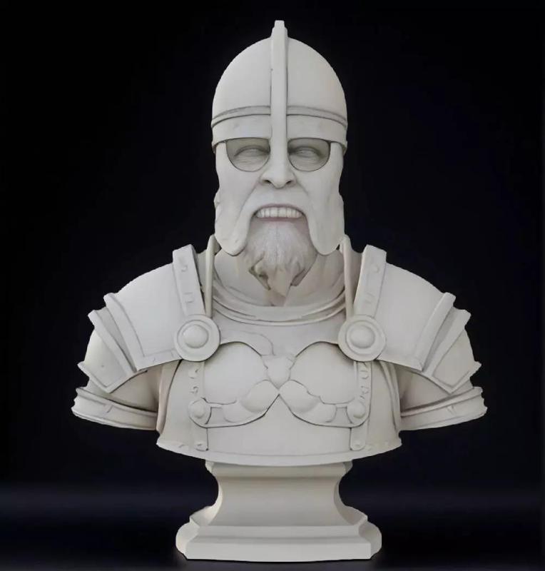 Medieval Warrior Bust 3D Model - STL Printable Armor Sculpture