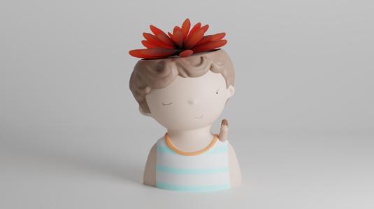 Adorable Boy Planter with Snail Accent for 3D Printing - Unique Home Décor and Gifts