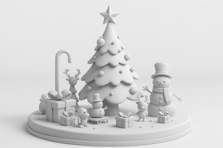Christmas Tree Scene with Snowman & Reindeer – STL 3D Print Model