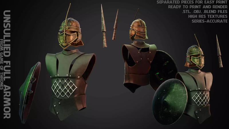 Game of Thrones Unsullied Full Armor for Cosplay 3D Model Collection