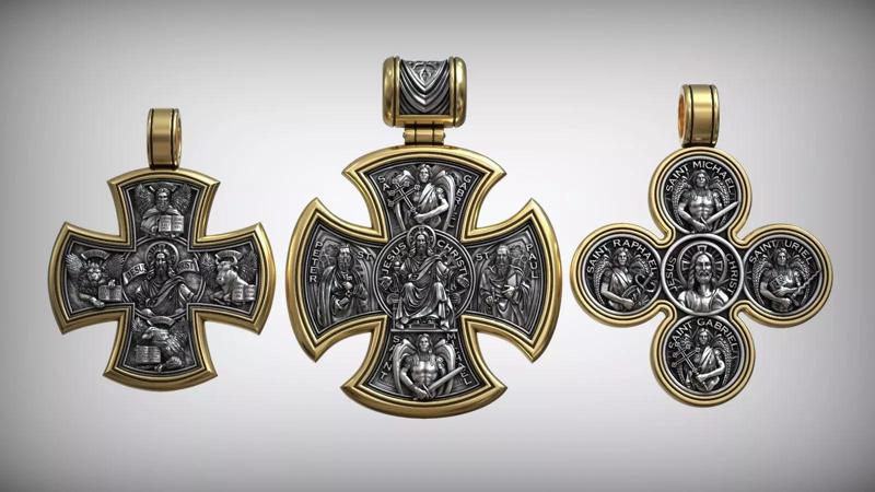 Jesus Christ and Saints and Archhangels and Apostles Crosses 3D Model Collection