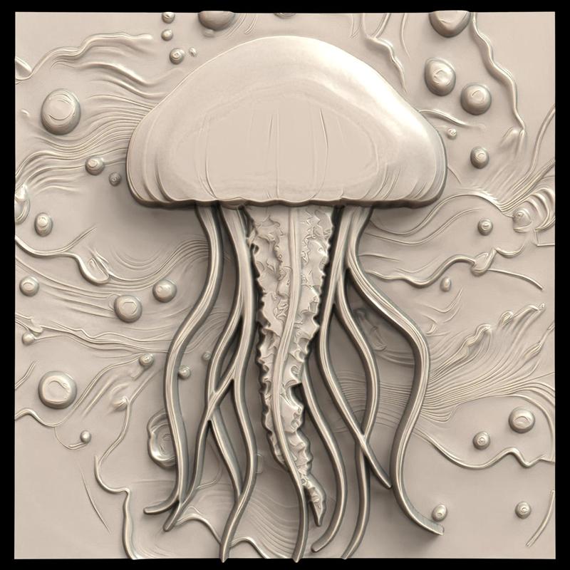 3D Model STL File for CNC Router/Laser & 3D Printer A Floating Jellyfish with Neon Lights